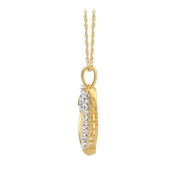 HEART NECKLACE 18K YELLOW GOLD PLATED WITH 21 SIMULATED DIAMONDS PAVÉ SETTING - Picture 3 of 6